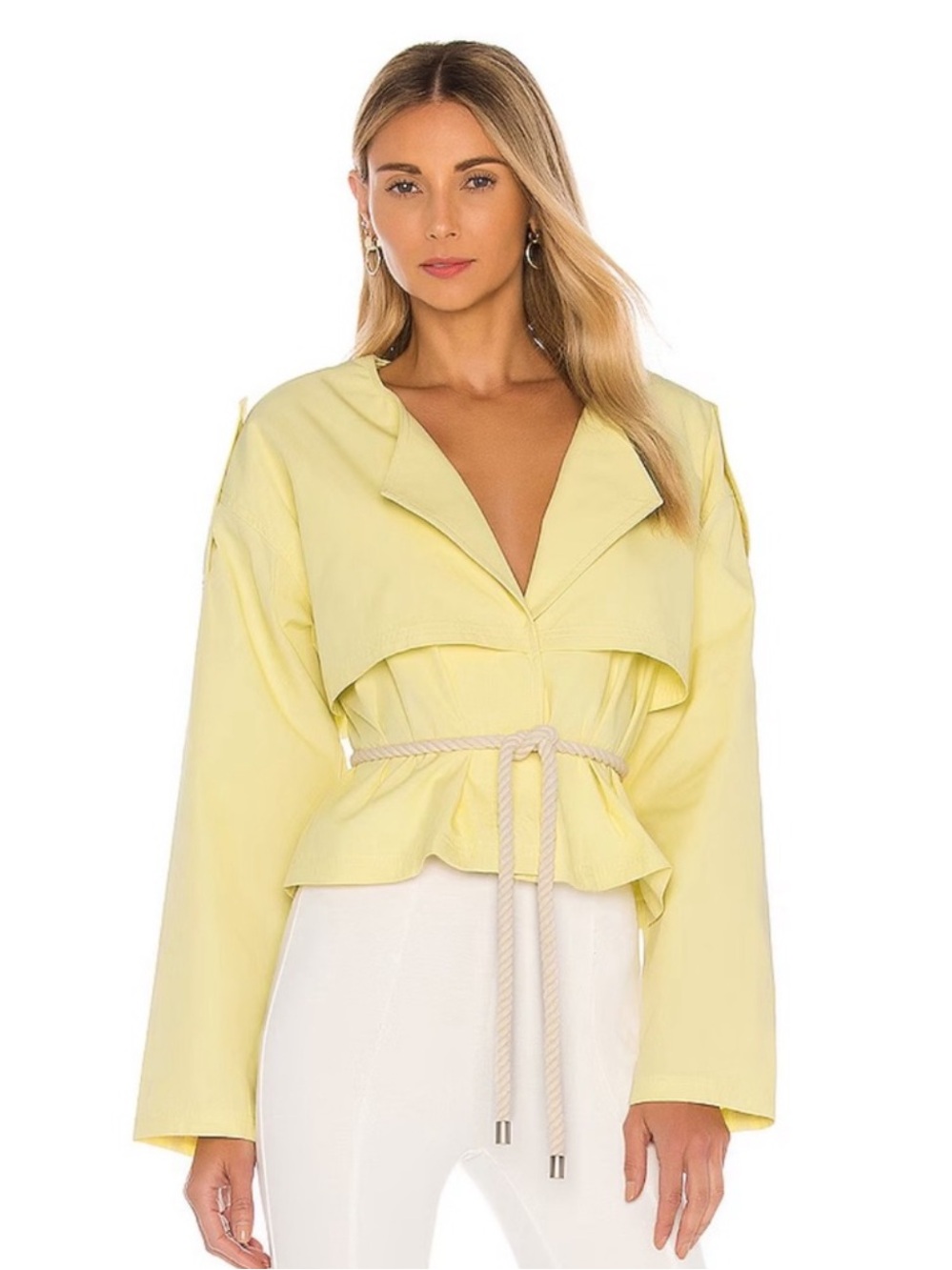 L'Academie Medium‎ The Armelle Jacket Yellow Cropped Tie Waist Utility Button